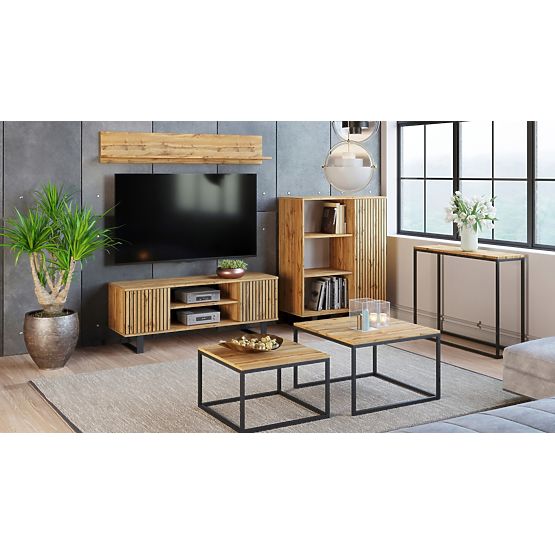 Regal omara Fondi hrast craft zlati - črna, dekor letvice