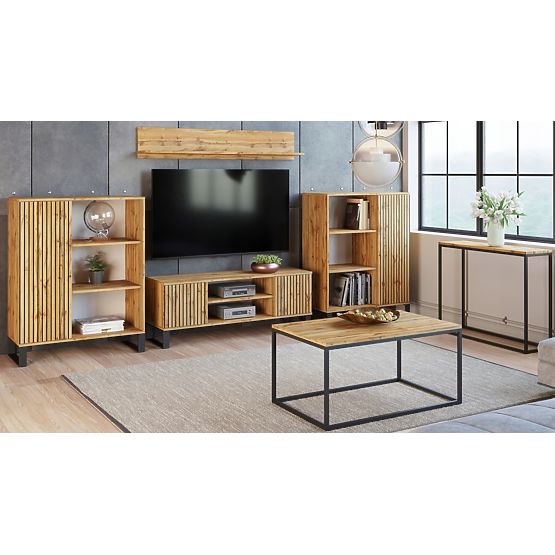 Regal omara Fondi hrast craft zlati - črna, dekor letvice