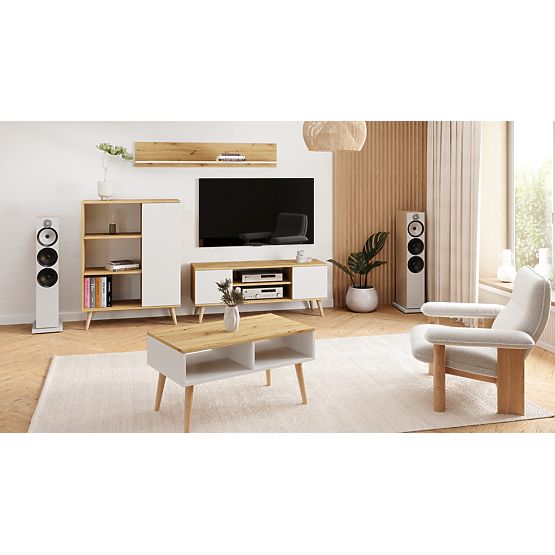 Regal vitrina Fondi lesene noge Hrast artisan bel