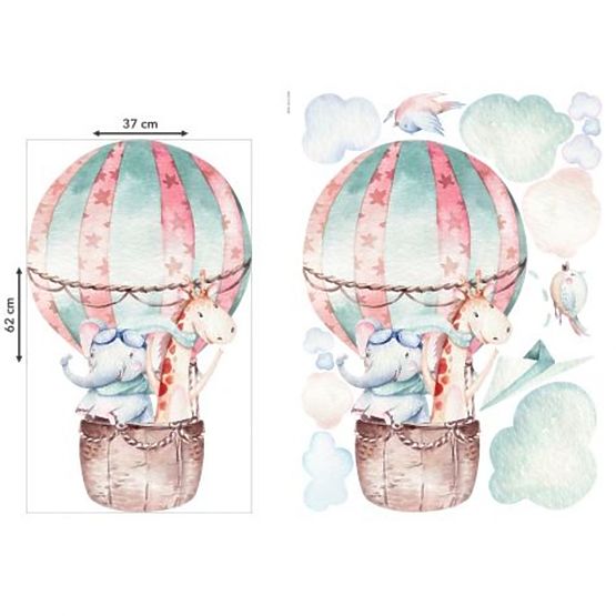 Stenska nalepka - Balon, slon in žirafa
