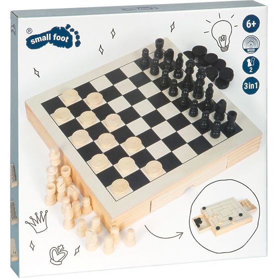Set lesenih iger 3 v 1 - Šah, Dama, Mlin