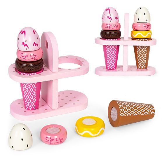 Set lesenih sladoledov na ježka za otroke 9 kosov ECOTOYS