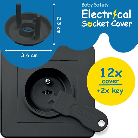 SIPO Zaščitni pokrovi za električne vtičnice, črni - 12 kos