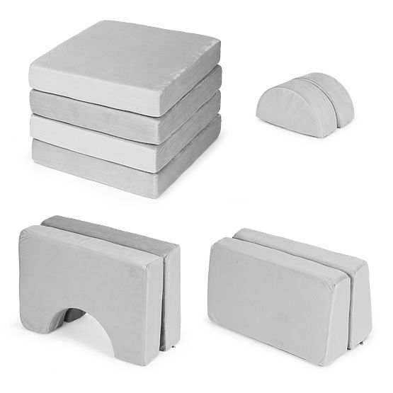 Zložljiva modularna otroška sedežna garnitura velika 2-sedežna DIY 10 mehkih blazin - siva ECOTOYS