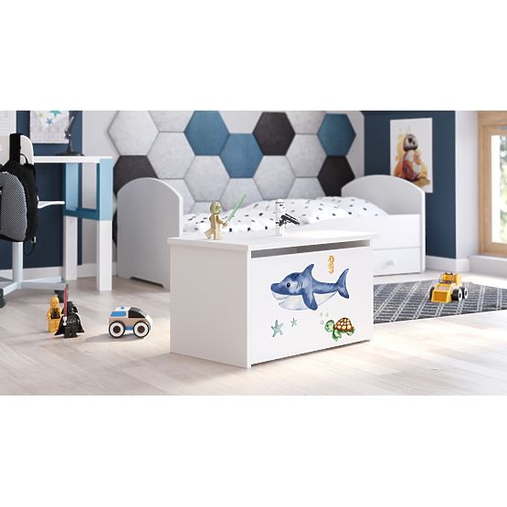 Skrinja za igrače Daria bela z motivom morskega psa