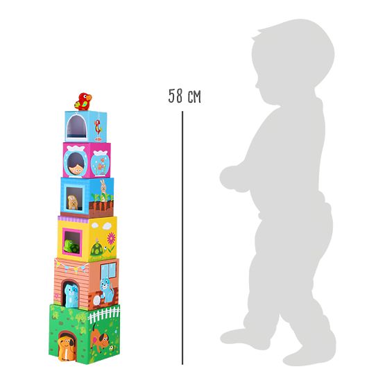 Small Foot Cube stolp z lesenimi živalmi