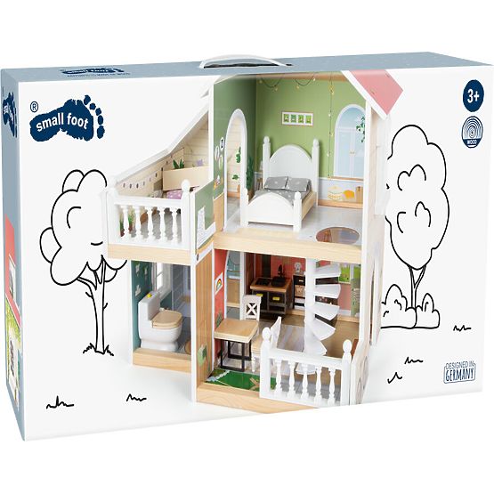 small foot Lesena hiška za punčke s teraso