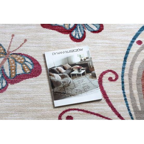 Sodoben otroški tepih TOYS 75326 METULJ, nepravilna oblika, kremna, rdeča fuksija