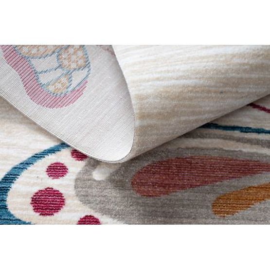 Sodoben otroški tepih TOYS 75326 METULJ, nepravilna oblika, kremna, rdeča fuksija