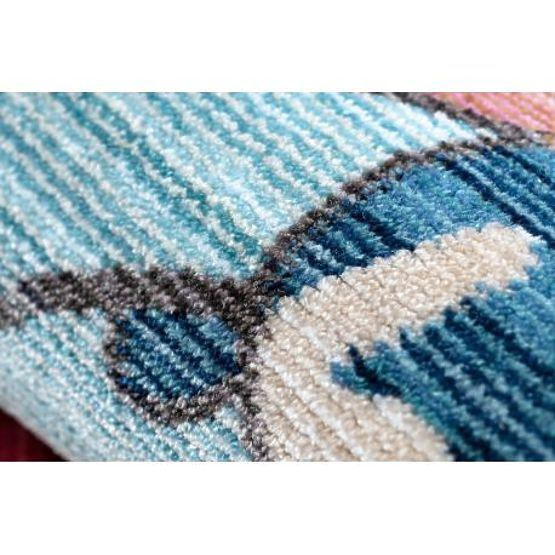 Sodoben otroški tepih TOYS 75328 KLAUN, nepravilna oblika, modra, turkizna, rdeča fuksija