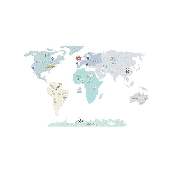 Stenska nalepka Zemljevid sveta - mint