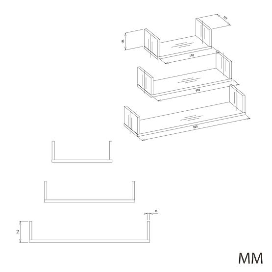 Stenska Viseča Polica MOBI 3P BELA