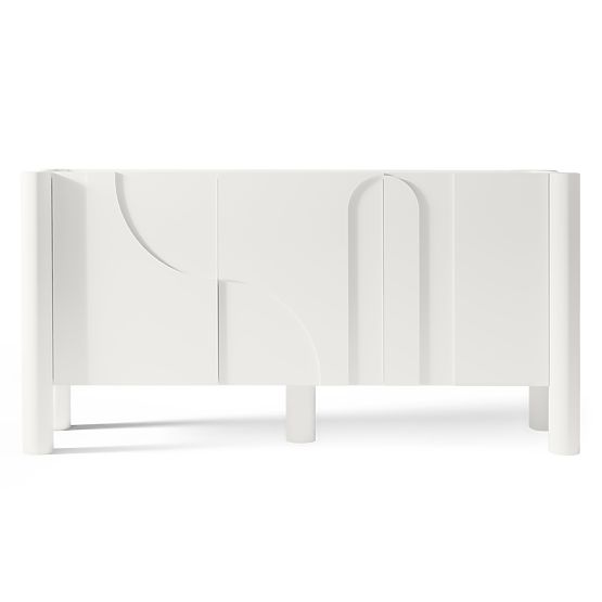 Tredelna komoda Lunaria z rezkanim čelom, bela