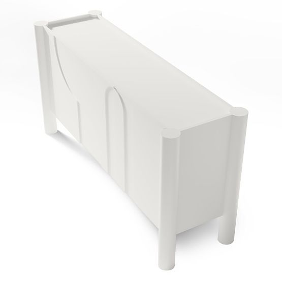 Tredelna komoda Lunaria z rezkanim čelom, bela