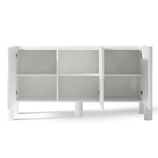 Tredelna komoda Lunaria z rezkanim čelom, bela