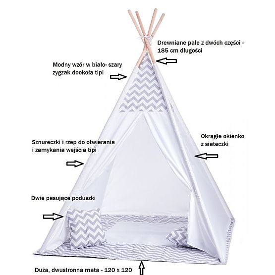 Otroški tipi šotor sivo-bel