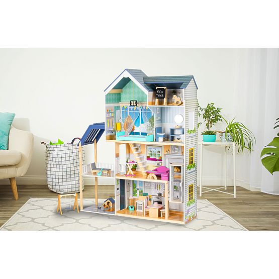 Velika lesena hišica za punčke 138 cm Rezidenca Maya 28 kosov ECOTOYS