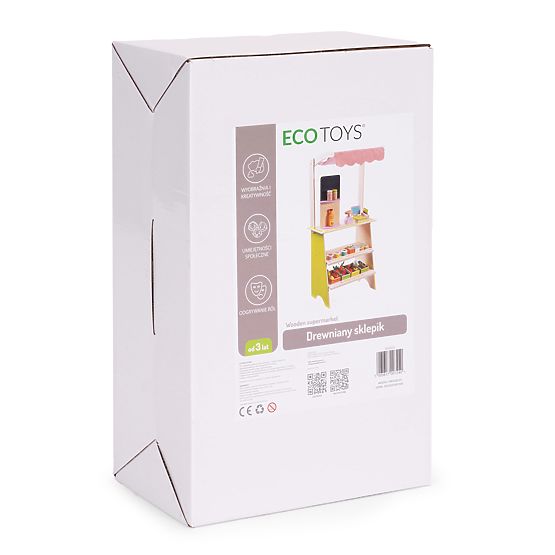 Velika lesena stojnica za otroke trgovina s terminalom in tehtnico sadje zelenjava 20 elementov ECOT