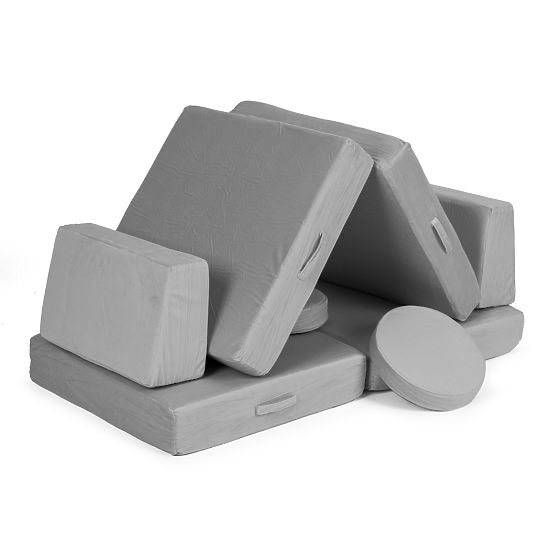 Velika modularna zložljiva otroška sedežna garnitura DIY 8 mehkih blazin - siva ECOTOYS