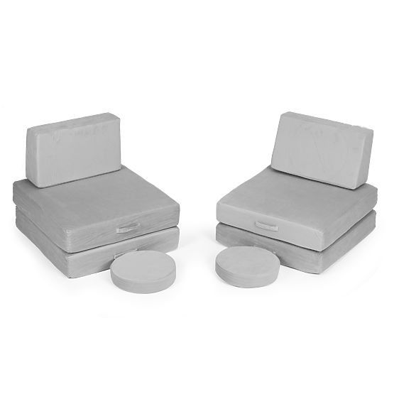 Velika modularna zložljiva otroška sedežna garnitura DIY 8 mehkih blazin - siva ECOTOYS