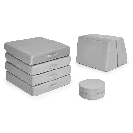 Velika modularna zložljiva otroška sedežna garnitura DIY 8 mehkih blazin - siva ECOTOYS