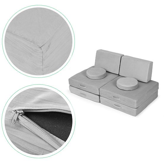 Velika modularna zložljiva otroška sedežna garnitura DIY 8 mehkih blazin - siva ECOTOYS