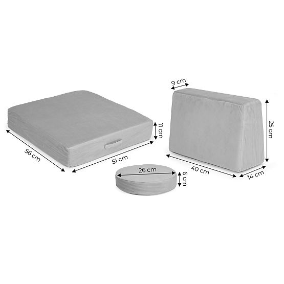 Velika modularna zložljiva otroška sedežna garnitura DIY 8 mehkih blazin - siva ECOTOYS