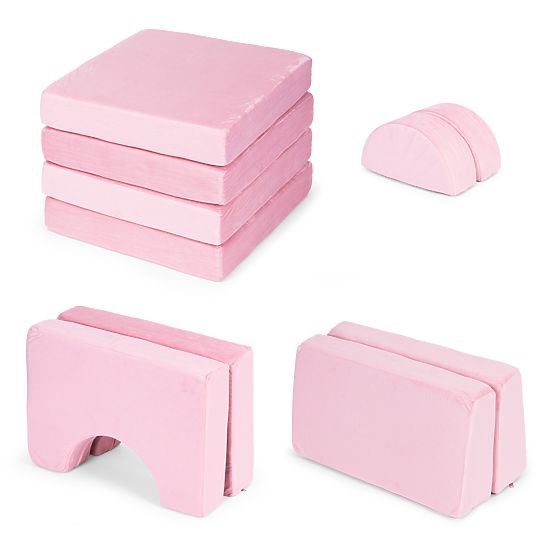 Velika modularna zložljiva otroška sedežna garnitura za 2 osebi DIY 10 mehkih blazin - roza ECOTOYS