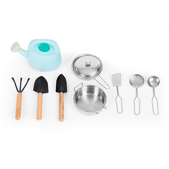 Zunanja blatna kuhinja za otroke s pripomočki iz jelovine ECOTOYS