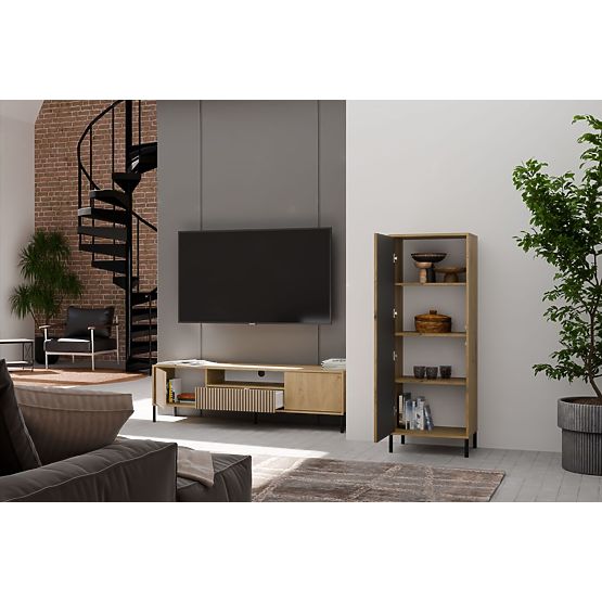 Vitrina KAMARO 1DD SLIM HRAST ARTISAN Lamelna Sprednja Plošča