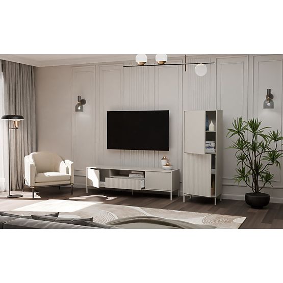 Vitrina KAMARO 2DK SLIM/GLADKI KAŠMIR Lamelni Žlebljeni + Klasična Čelna Plošča