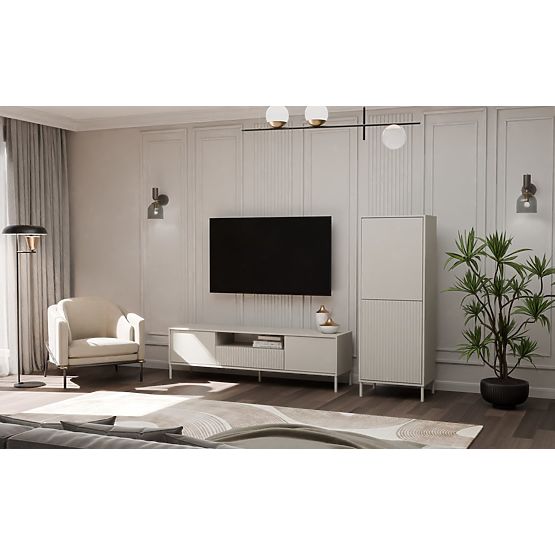 Vitrina KAMARO 2DK SLIM/GLADKI KAŠMIR Lamelni Žlebljeni + Klasična Čelna Plošča