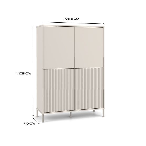 Vitrina KAMARO 4DK SLIM/GLADKI KAŠMIR 4 Vrata Lamele Rebraste + Klasična Sprednja