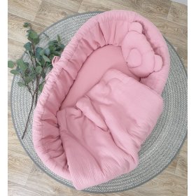 Pletena postelja z opremo za dojenčka - staro roza, TOLO