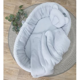 Pletena postelja z opremo za dojenčka - siva, TOLO