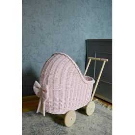 Pleten voziček za punčke - roza