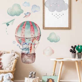 Stenska nalepka - Balon, slon in žirafa, Housedecor