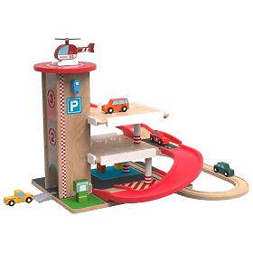 2Kids Toys Lesena garaža z železniško progo