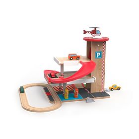 2Kids Toys Lesena garaža z železniško progo