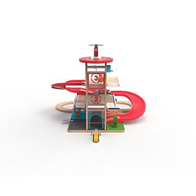 2Kids Toys Lesena garaža z železniško progo