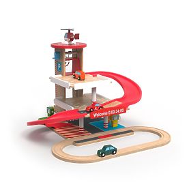 2Kids Toys Lesena garaža z železniško progo