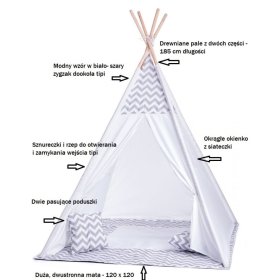 Otroški teepee šotor sivo-bel