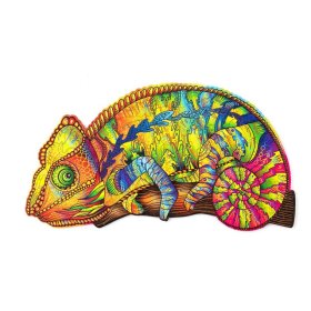 Barvita lesena sestavljanka - kameleon