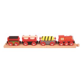 Bigjigs Rail Tovorni vlak rdeč + 3 tiri, Bigjigs Rail