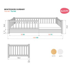 Otroška nizka postelja Montessori Ourbaby naravna