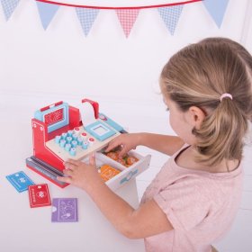 Bigjigs Toys Lesena blagajna rdeča, Bigjigs Toys