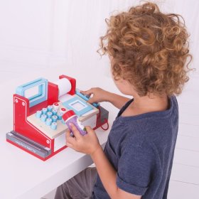 Bigjigs Toys Lesena blagajna rdeča, Bigjigs Toys