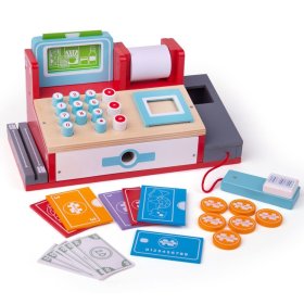 Bigjigs Toys Lesena blagajna rdeča, Bigjigs Toys