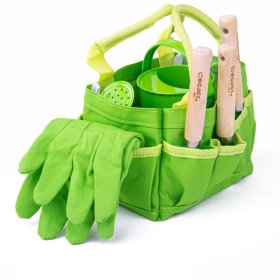 Bigjigs Toys Garnitura vrtnega orodja v platneni torbi zelene barve, Bigjigs Toys