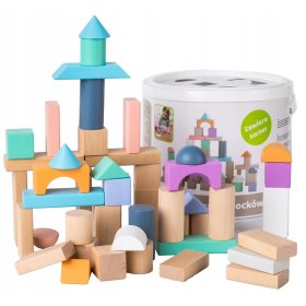 Lesene kocke v škatli - 50 kom, EcoToys